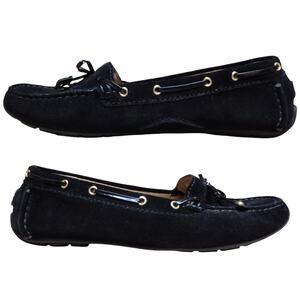 Clarks Artisans Black Suede Patent Trim Driving Shoes Loafers Flats 8 1/2 M